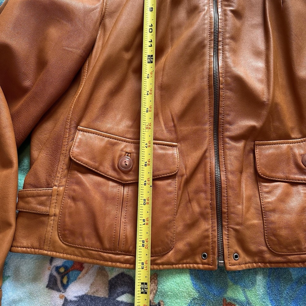 George Designs By Mark Eisen Women's Brown Leather Jacket Size XL Soft Moto Zip - Picture 9 of 12